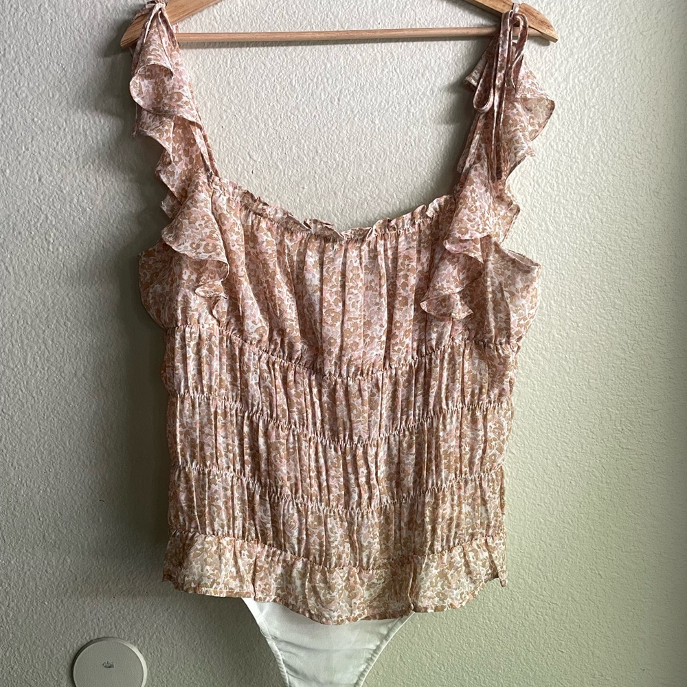 Lulu's Pink Ruffled Smocked Sleeveless Bodysuit Print